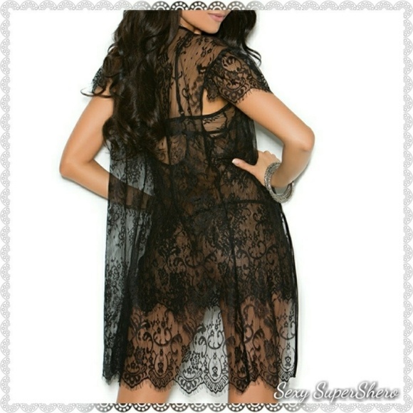 🆕Romantic Nights 3pc Eyelash lace lingerie robe - Picture 2 of 8
